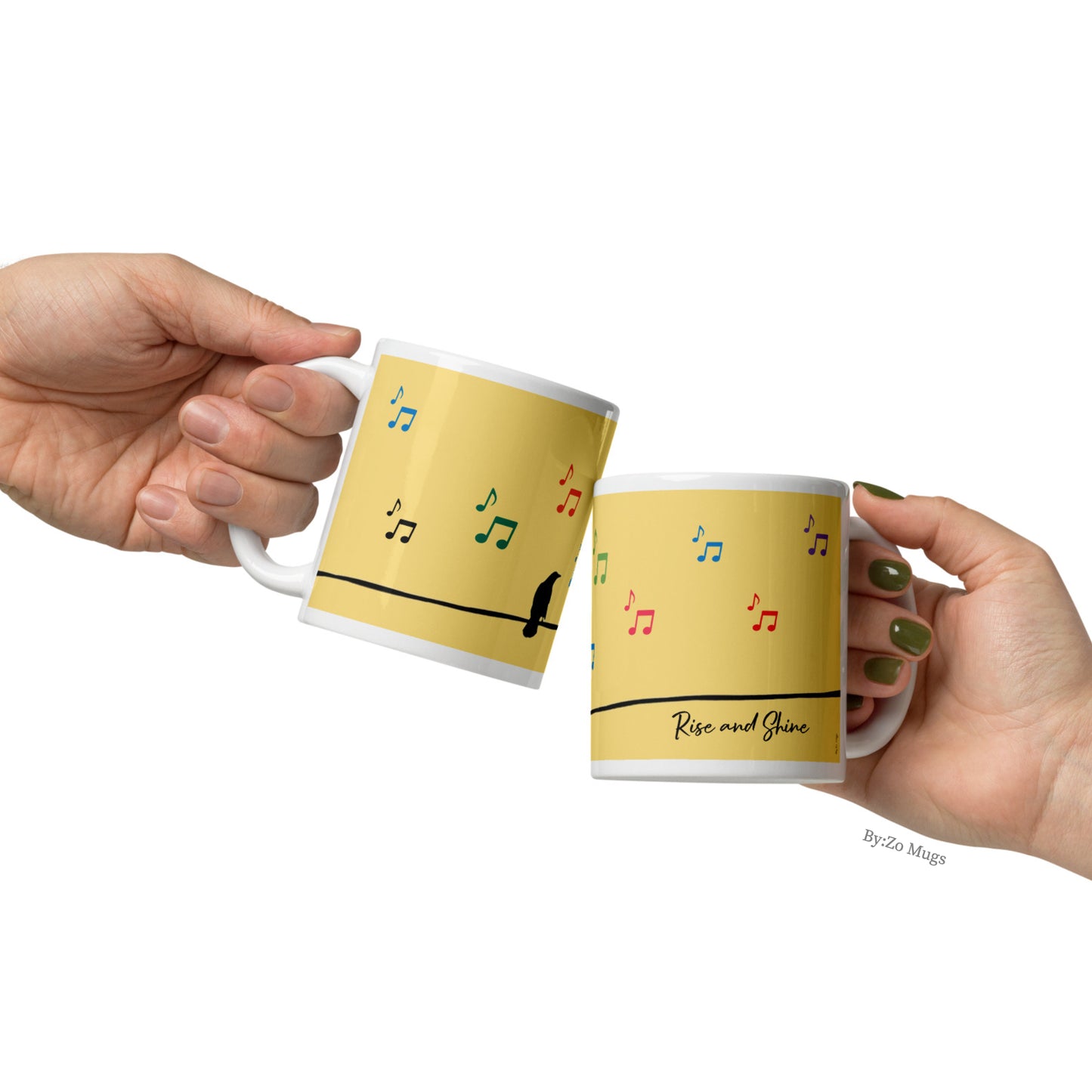 Singing Bird On A Wire Rise and Shine White Ceramic Mug - By:Zo