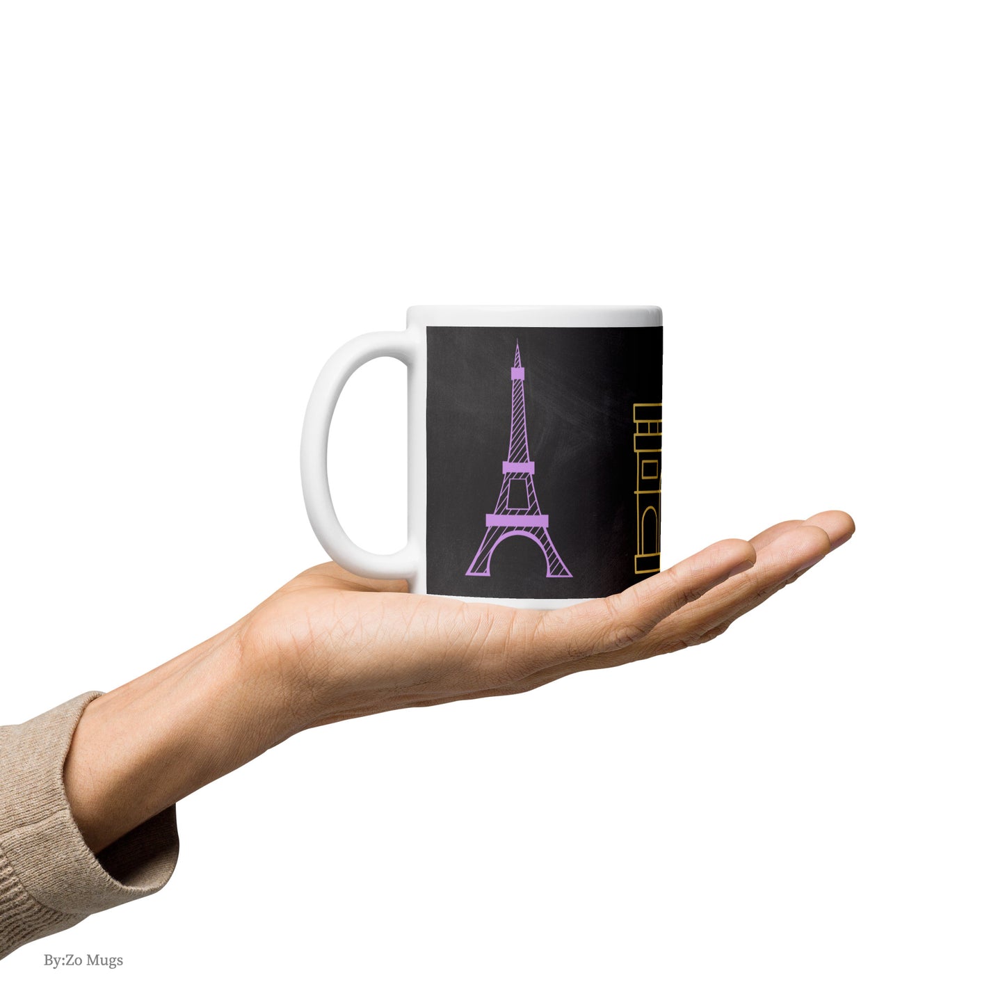 Bonjour Paris Blackboard Background White Ceramic Mug - By:Zo