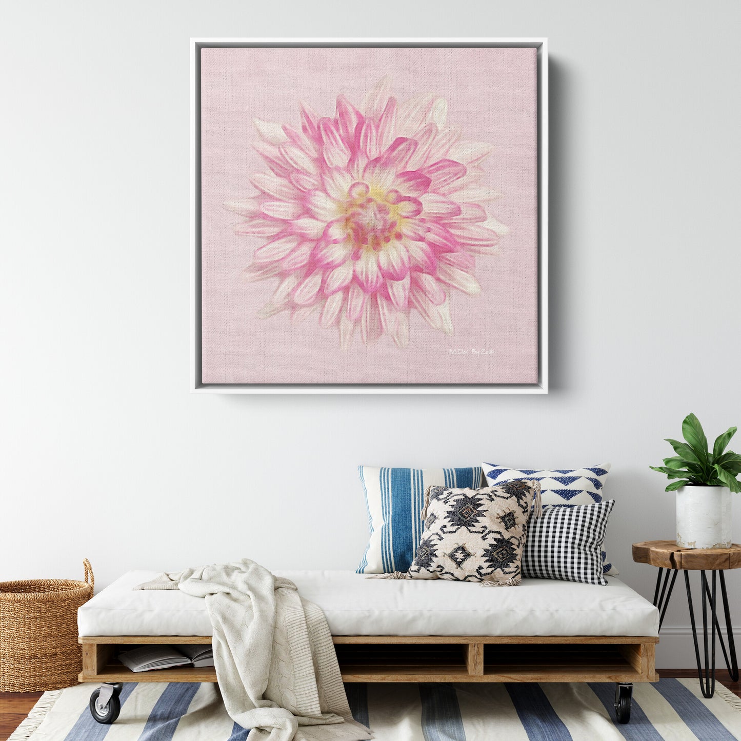 Pink Dahlia on Millennial Pink Giclee Print Wall Art on Floating Framed Canvas Fine Art Photography By:Zo® - By:Zo