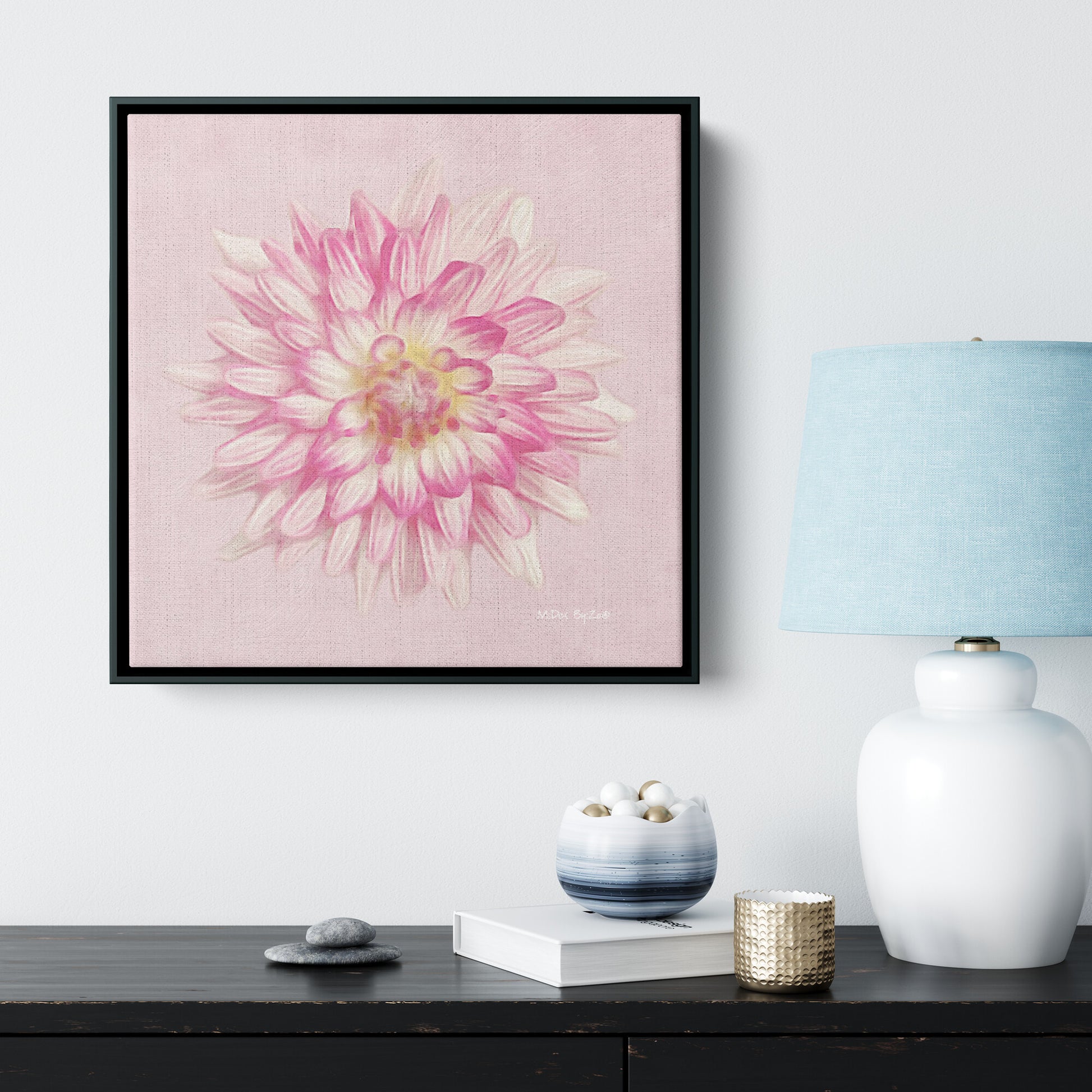 Pink Dahlia on Millennial Pink Giclee Print Wall Art on Floating Framed Canvas Fine Art Photography By:Zo® - By:Zo
